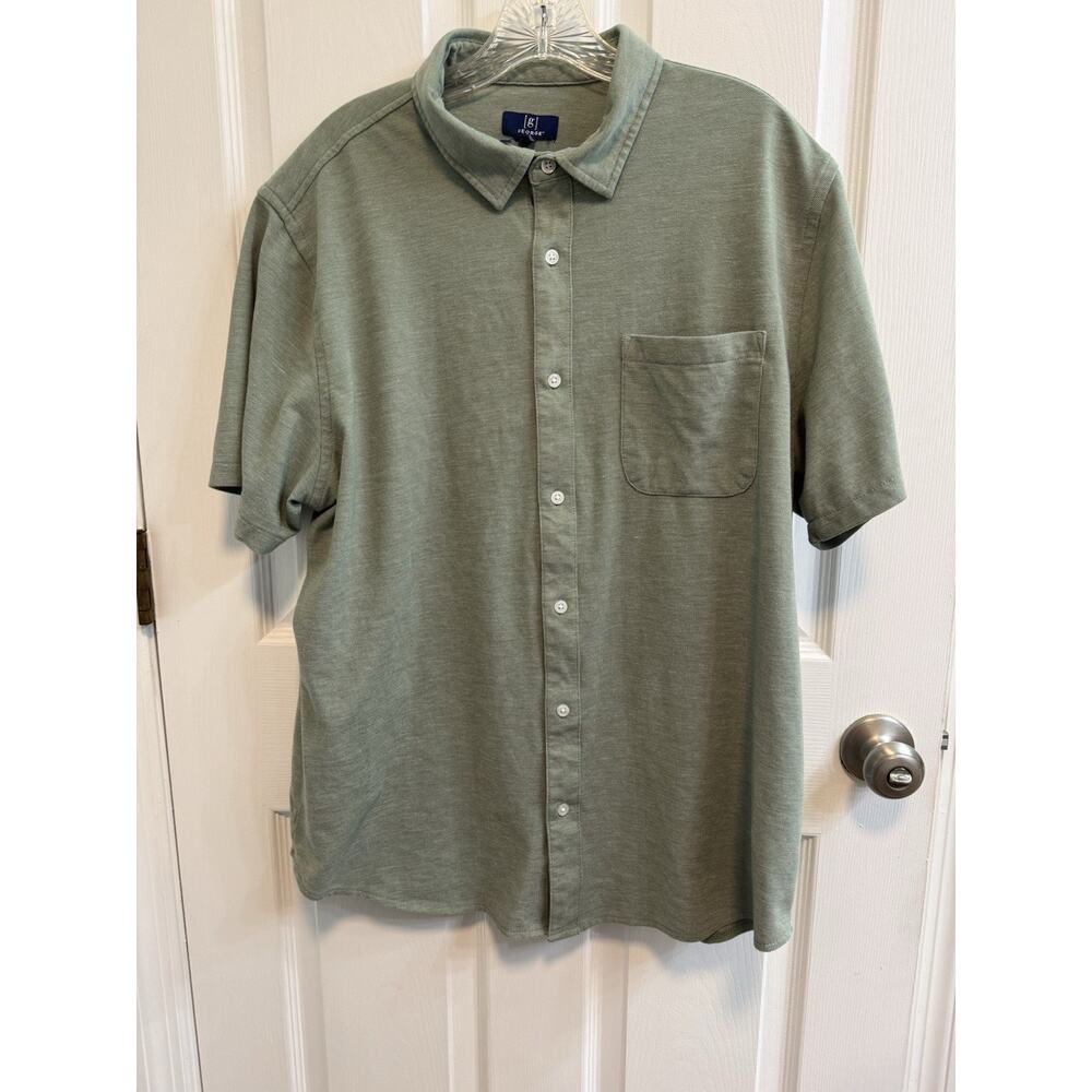 George XL 46-48 Men’s Button Knit Shirt Short Sleeve Sage Green Cotton Blend